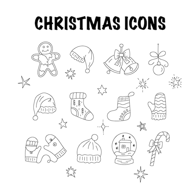 Set of thin line vector Christmas icons Collection of Christmas symbols modern designs