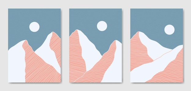 Set of three abstract aesthetic mid century modern landscape contemporary boho poster   template