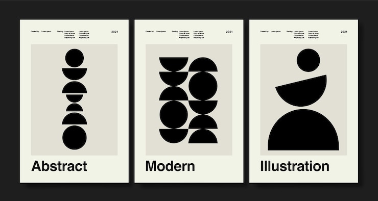 Vector set of three abstract art poster boho posters hand drawn various shapes and doodle objects