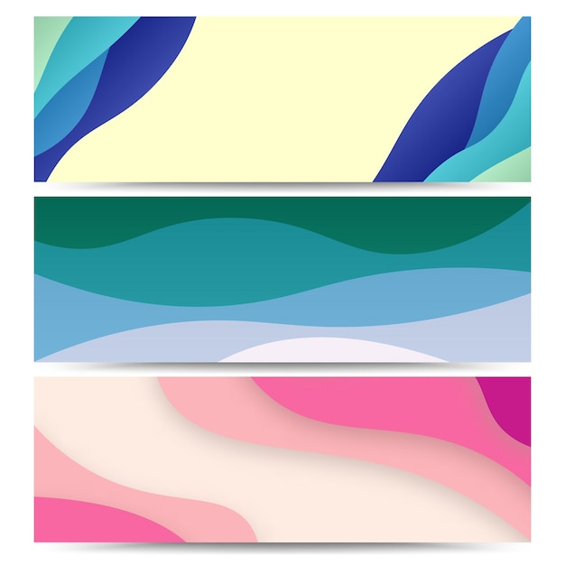 Set of three abstract Background with Paper Cut shapes banner design Vector illustration