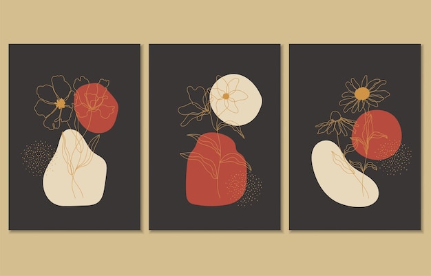 Set of three abstract botanical posters vector illustration