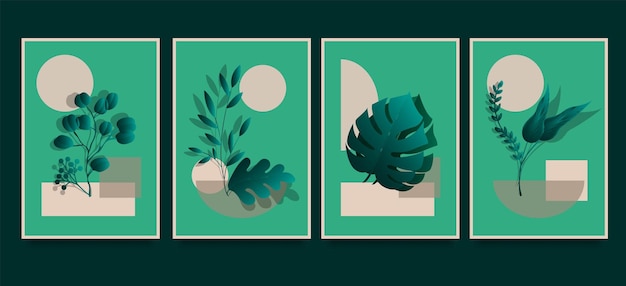 Vector a set of three abstract minimalist aesthetic floral illustrations