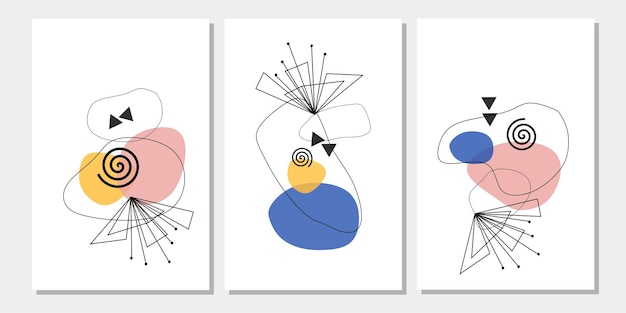 3 つの抽象的な有機的な形のウォール アートのセットです。抽象的な線画の壁の装飾、ポスター、壁の印刷物