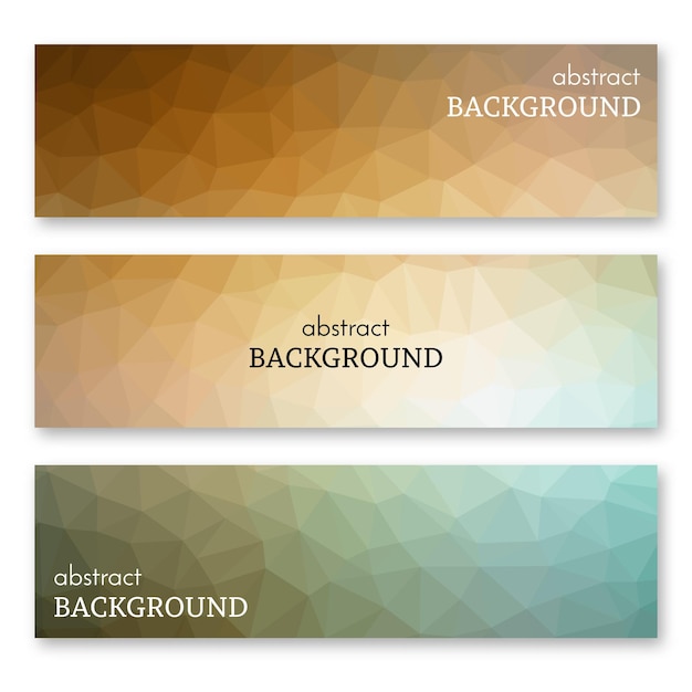 Vector set of three banners in low poly art style