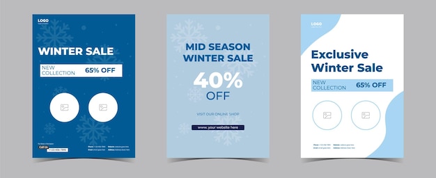 Vector a set of three banners for mid season winter sale.