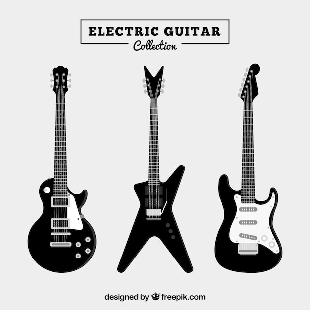 Set of three black electric guitars