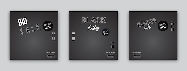 Set di tre modelli di post sui social media di vendita super vendita del venerdì nero per banner