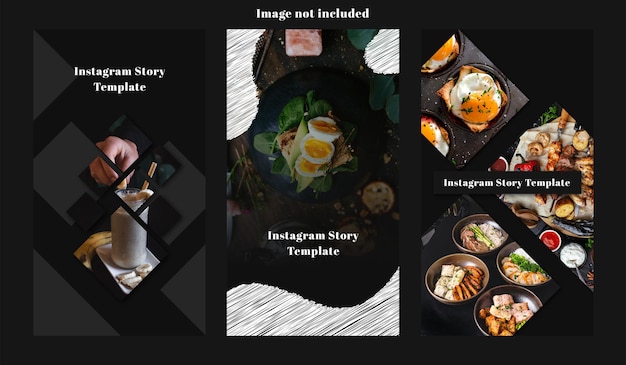 Vector set of three black instagram stories templates