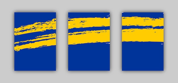 Set di tre banner modello di scheda grafica a colori blu e giallo per risorse su sfondo a trama