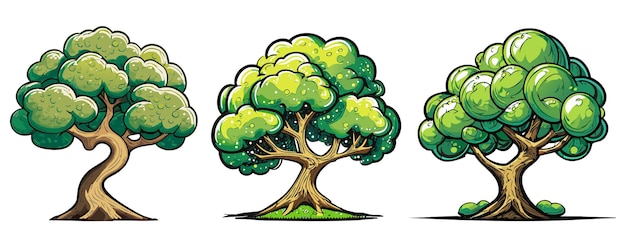 Set of three cartoon trees