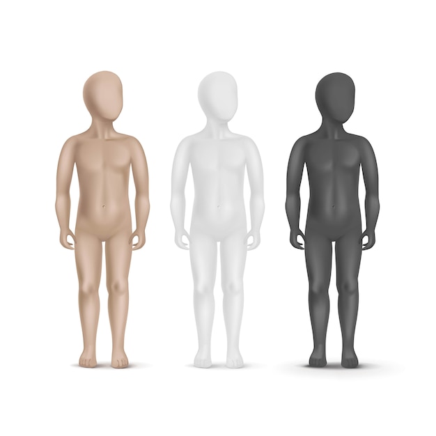 Vector set of three child mannequins isolated on white background