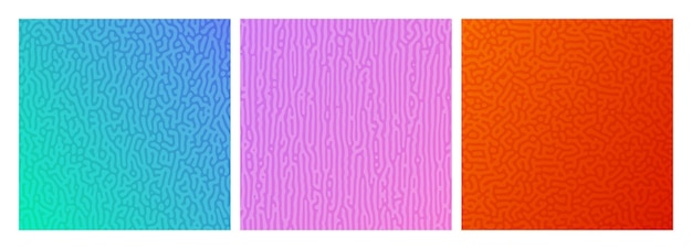 Set of three colorful turing reaction gradient backgrounds Abstract diffusion pattern