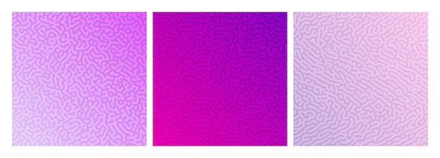 Set of three colorful turing reaction gradient backgrounds abstract diffusion pattern