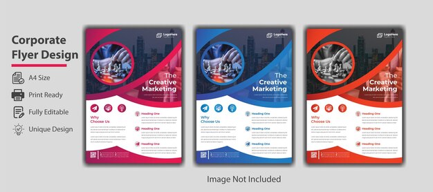 Set of three  colors variations a4 corporate flyer template design