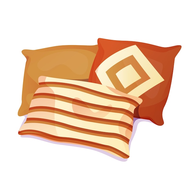 Vector a set of three decorative cushions for a sofa or bed isolated on a white background