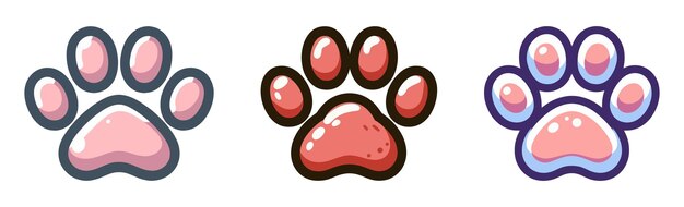 Set of Three Different Colored Paw Prints