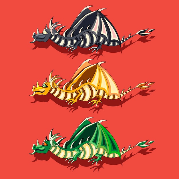 Set of three fairy dragons vector illustration