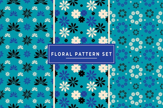 Set of Three Floral Seamless Pattern Design Background, Collection of Seamless Floral Pattern