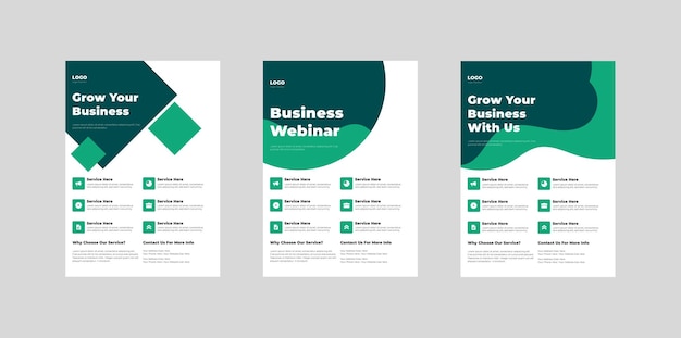 A set of three flyers for a business webinar.