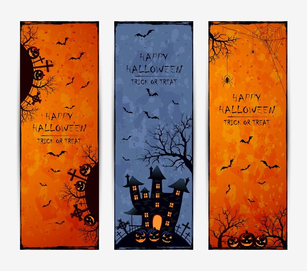 Vector set of three grunge halloween banners