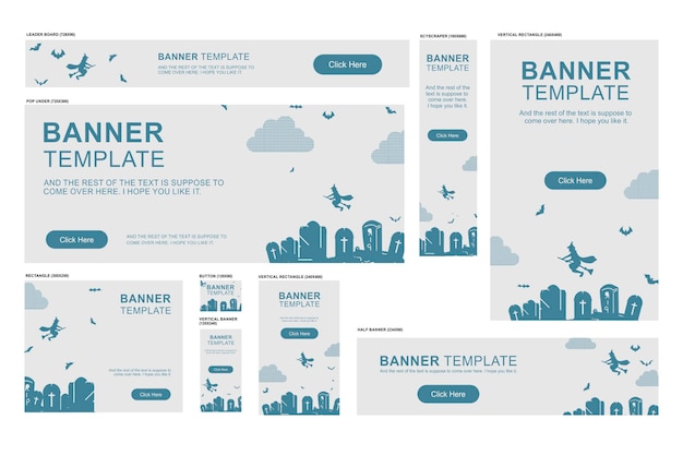 묘지에 호박, 거미, 어두운 성이 있는 3개의 할로윈 배너 세트