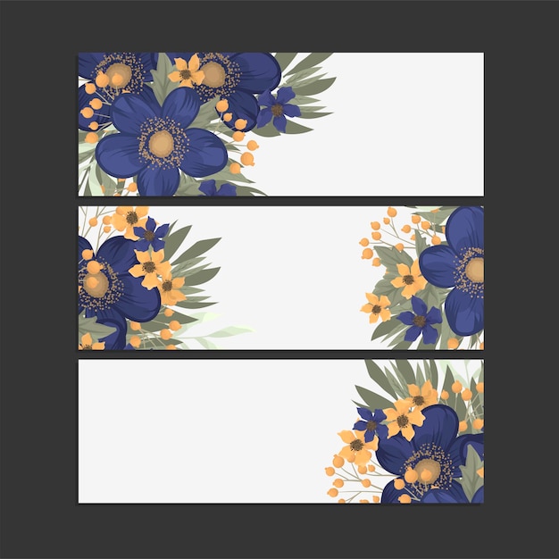 Set of three horizontal banners.bBeautiful floral pattern in oriental style. Place for your text.