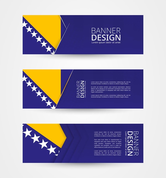 Set of three horizontal banners with flag of Bosnia and Herzegovina Web banner design template in color of Bosnia flag