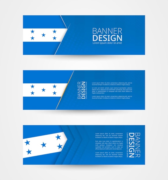 Set of three horizontal banners with flag of honduras web banner design template in color of honduras flag