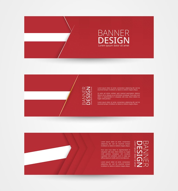 Set of three horizontal banners with flag of Latvia Web banner design template in color of Latvia flag