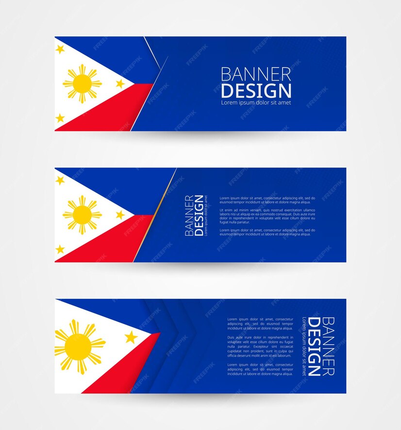 Premium Vector Set of three horizontal banners with flag of
