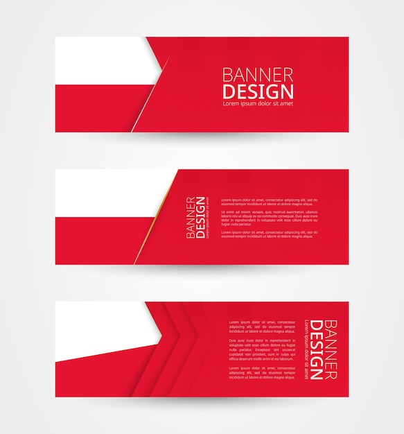 Set of three horizontal banners with flag of Poland Web banner design template in color of Poland flag