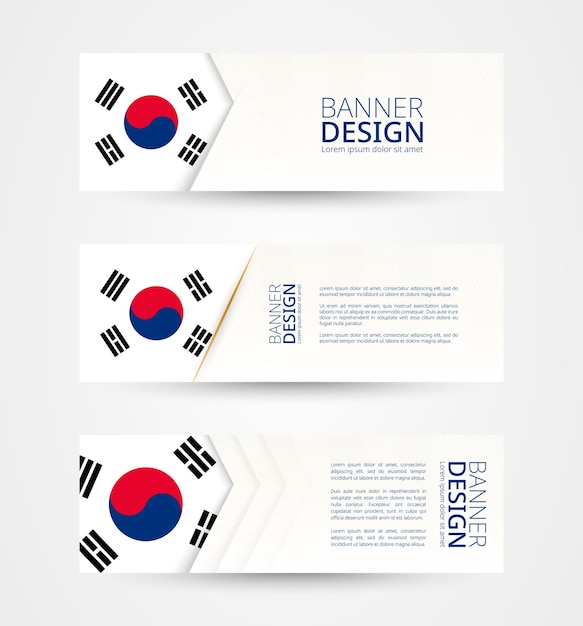 Set of three horizontal banners with flag of South Korea Web banner design template in color of South Korea flag