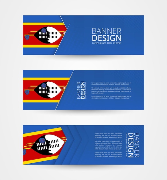 Set of three horizontal banners with flag of Swaziland Web banner design template in color of Swaziland flag