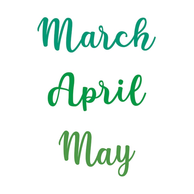 Vector a set of three illustrations of the spring months in lettering style march april and may