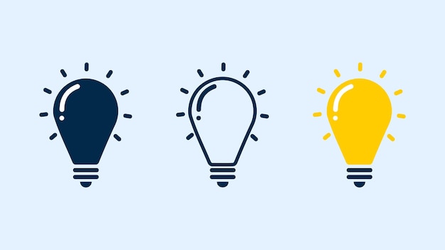 Vettore set di tre lampadine rappresentano un concetto di idea d'affari innovativa e creativa efficace