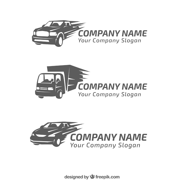 Vector set of three logos with decorative vehicles