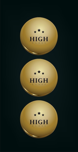 Set di tre bottoni luxury circle in oro premium isolati su sfondo nero set di bottoni a cerchio