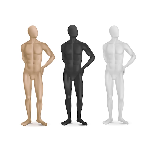 Vector set of three male mannequins