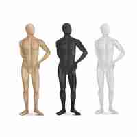 Vector set of three male mannequins