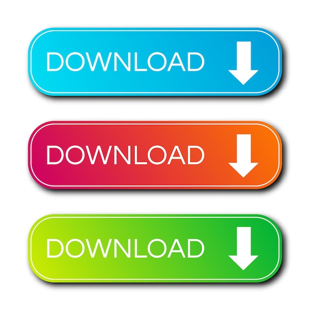 Set of three modern gradient buttons with shadows. Download Buttons. Vector illustration