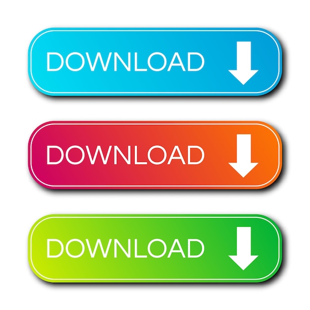 Vettore set di tre moderni pulsanti sfumati con ombre. scarica i pulsanti. illustrazione vettoriale