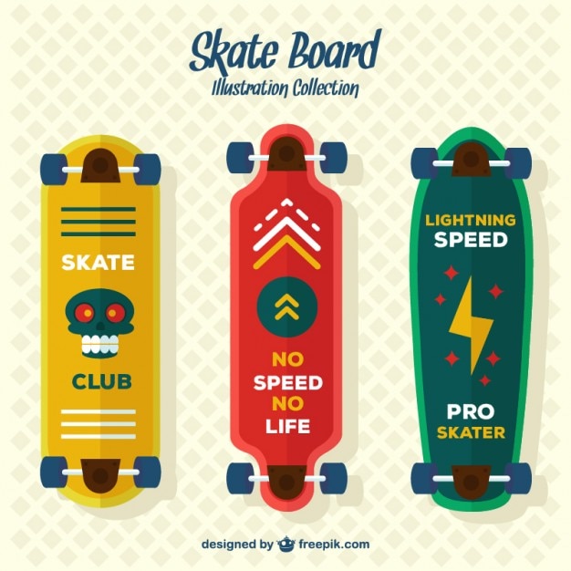 Set of three modern skateboards