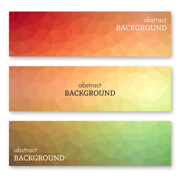 Set di tre striscioni multicolori in stile low poly art. sfondo con posto per il testo. illustrazione vettoriale
