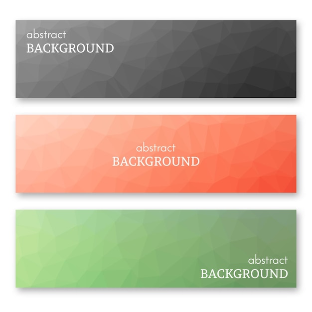 Набор из трех разноцветных баннеров в стиле низкополигональная. Фон с местом для текста. Векторная иллюстрация