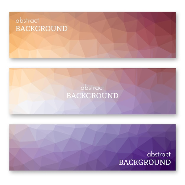 Set of three multi colored banners in low poly art style. background with place for your text. vector illustration