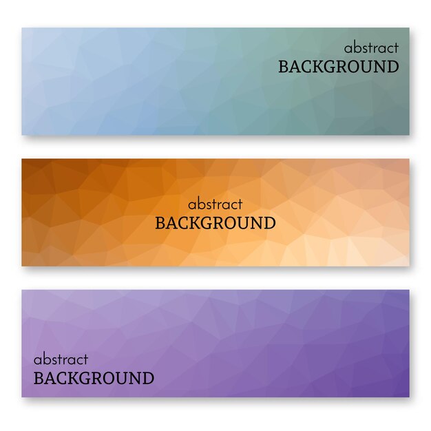 Vector set of three multi colored banners in low poly art style. background with place for your text. vector illustration