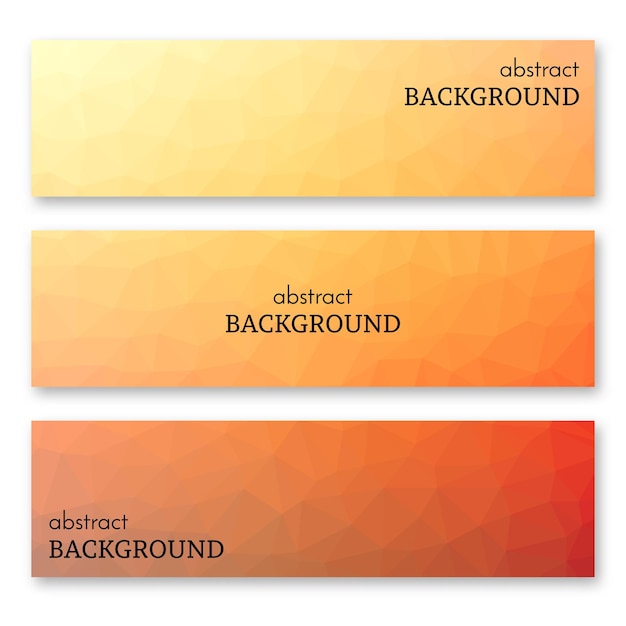 低ポリアートスタイルの3つのオレンジ色のバナーのセット。あなたのテキストのための場所と背景。ベクトルイラスト