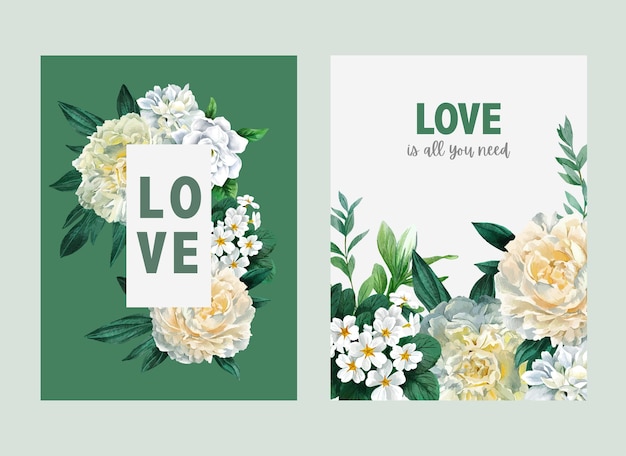 Set of three premade cards with white peonies