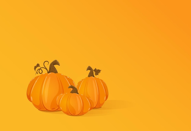 Set of three ripe pumpkins on orange background for Halloween or Thanksgiving Day Card for holiday design Illustration can be used for holiday background cards invitations banner and other