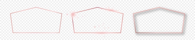 Набор из трех розового золота светящихся рамок в форме тетрагона, изолированных на прозрачном фоне Блестящая рама с светящимися эффектами Векторная иллюстрация